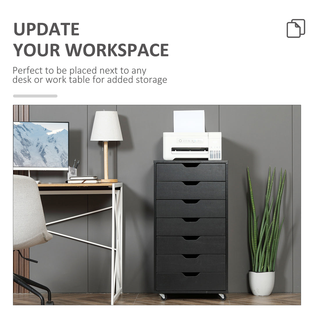 Seven-Drawer Filing Cabinet, with Wheels - Black
