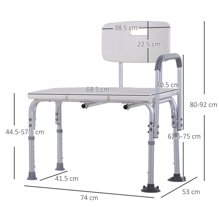 HOMCOM Height Adjustable Shower Chair, Non Slip Bath Transfer Bench for Elderly, Disabled with Armrest and Backrest, 300 lbs Capacity, White