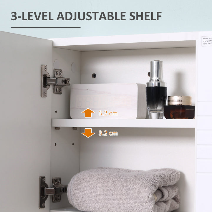 Bathroom Mirror Cabinet Wall-Mounted Storage w/ Double Door Adjustable Shelf - White