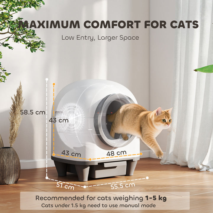 80L Extra Large Self Cleaning Cat Litter Tray with APP Control, Safety Protection, Odor Removal, Rubbish Bag for Multiple Kittens