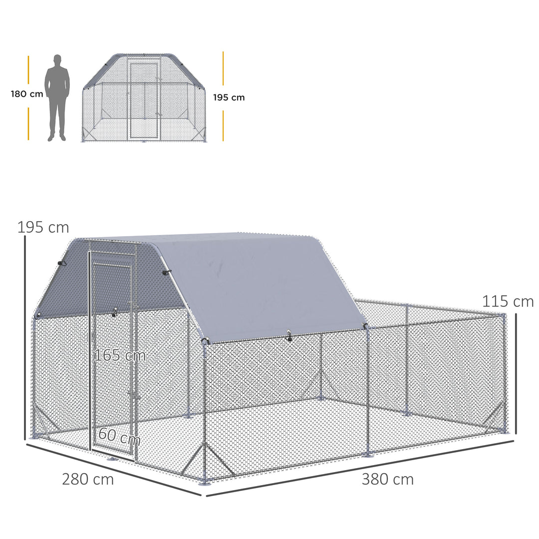 Walk In Chicken Run Chicken Coop with Roof Outdoor for 10-12 Chickens, Hen House, Duck Pen, 2.8 x 3.8 x 2 m