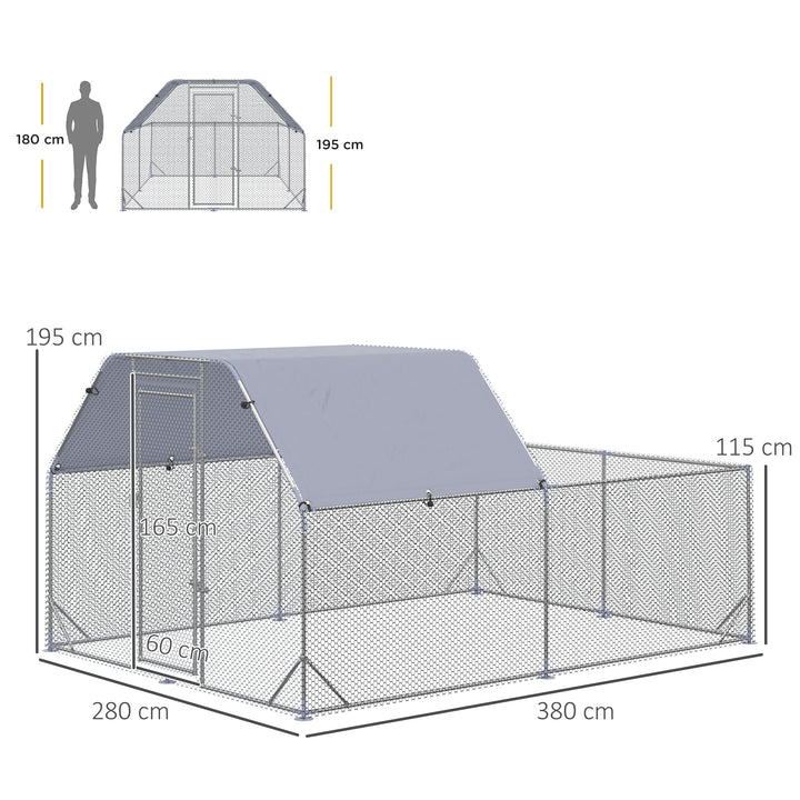 Walk In Chicken Run Chicken Coop with Roof Outdoor for 10-12 Chickens, Hen House, Duck Pen, 2.8 x 3.8 x 2 m