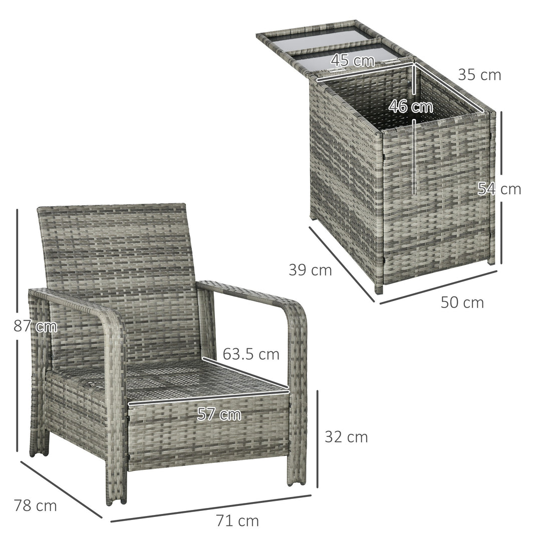3 Pieces Rattan Bistro Set, Wicker Garden Furniture Set with Storage Coffee Table and Chairs, Thickened Cushions for Outdoor, Patio, Balcony, Orange
