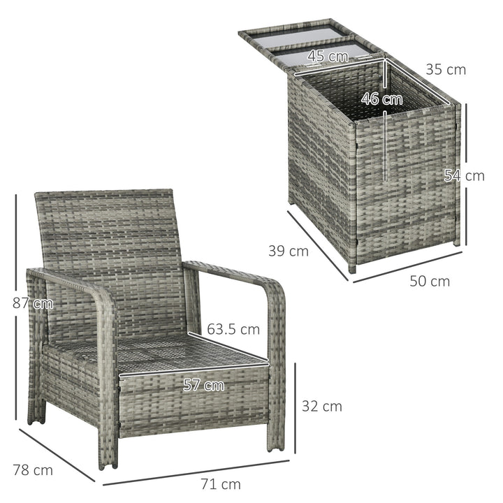 3 Pieces Rattan Bistro Set, Wicker Garden Furniture Set with Storage Coffee Table and Chairs, Thickened Cushions for Outdoor, Patio, Balcony, Orange