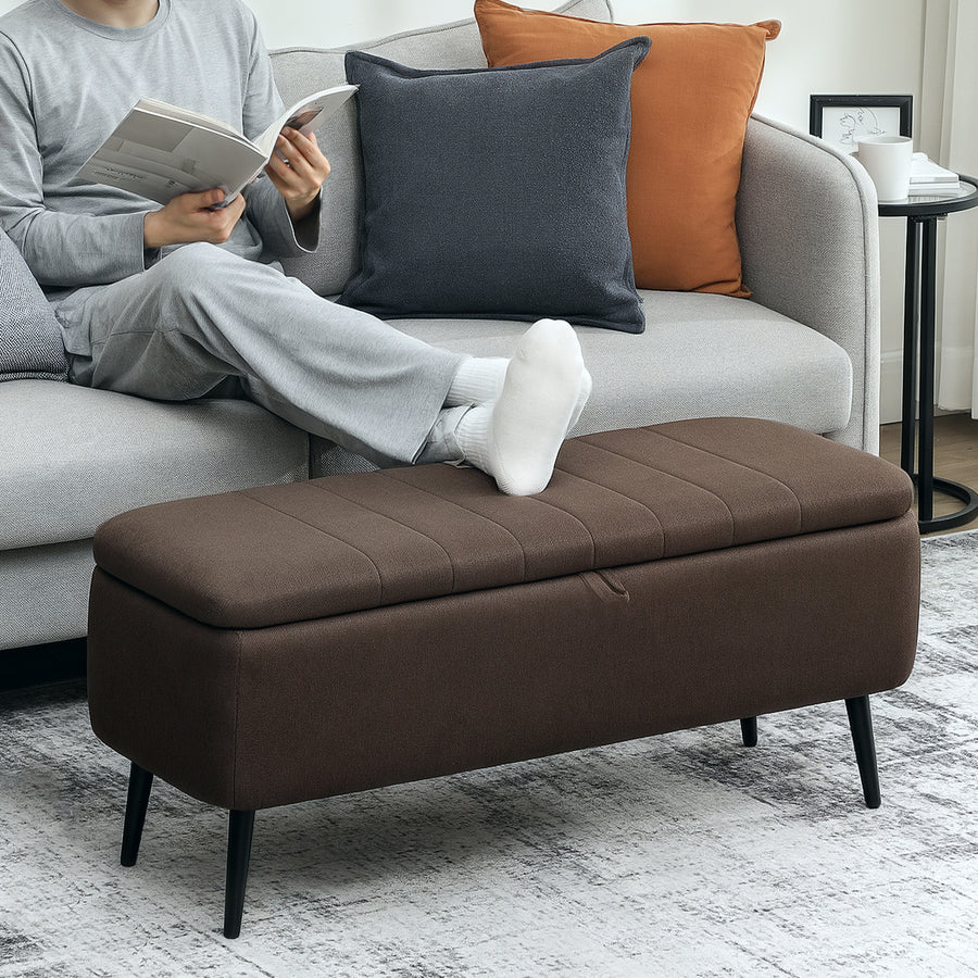 Linen-Look 92 x 31cm Storage Ottoman - Dark Brown