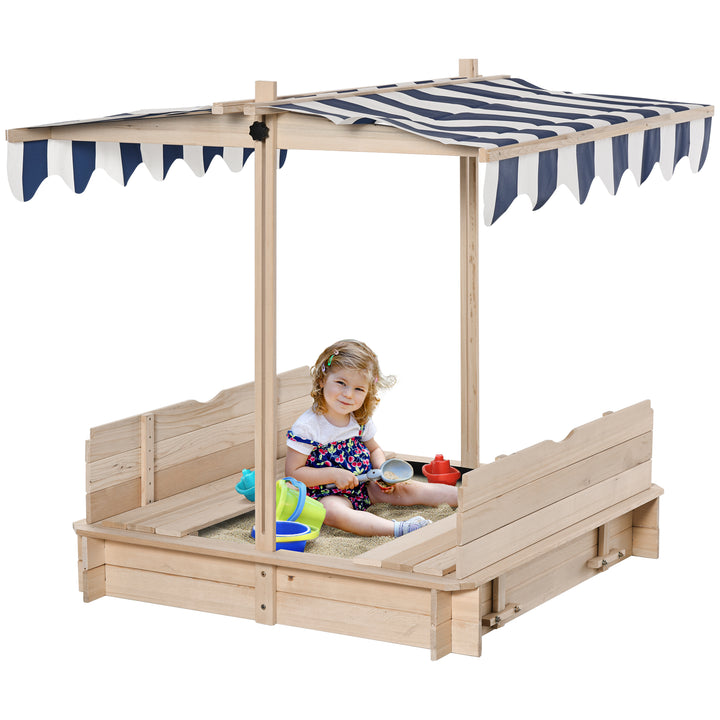 Outsunny Children Cabana Sandbox Kids Square Wooden Sandpit Outdoor Backyard Playset Play Station Adjustable Canopy, 106x106x121cm | Aosom UK