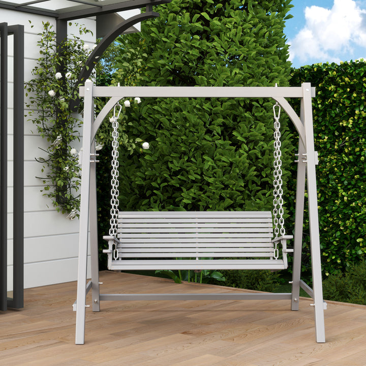 2 Seater Garden Swing Seat, Wooden Swing Chair Bench with Cup Holders for Outdoor Porch Patio, Grey