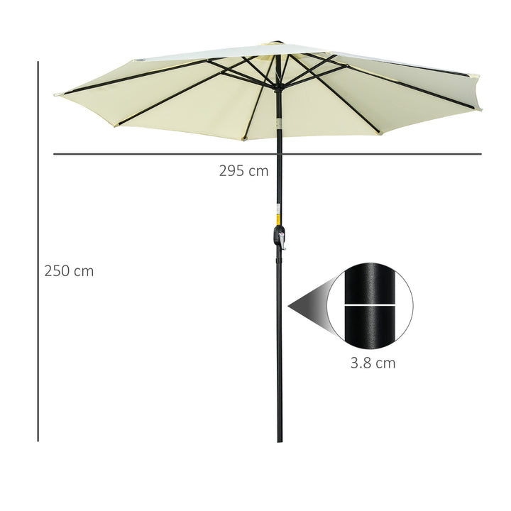 Outsunny 3(m) Tilting Parasol Garden Umbrellas, Outdoor Sun Shade with 8 Ribs, Tilt and Crank Handle for Balcony, Bench, Garden, Beige