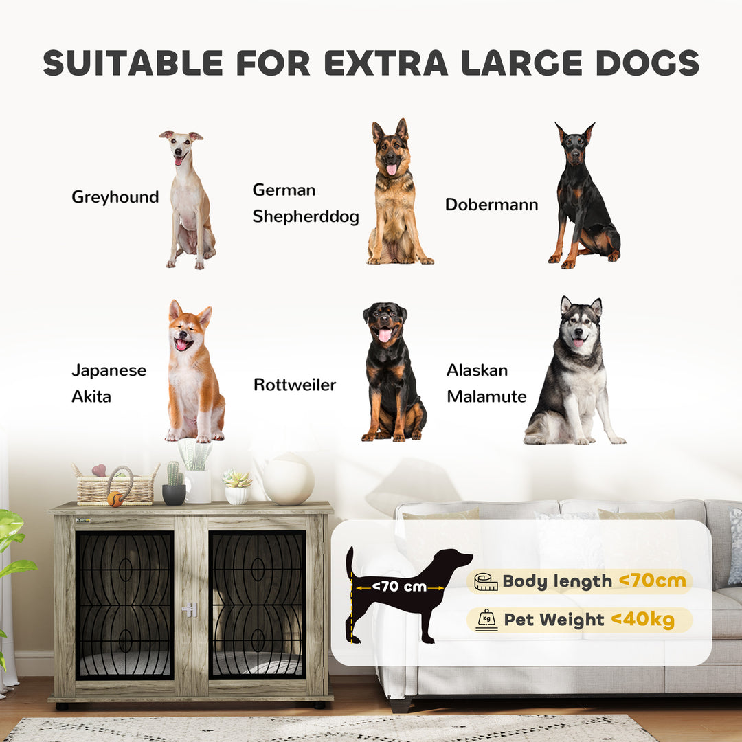 Indoor Dog Crate Furniture End Table with Soft Washable Cushion, Lockable Front Door, for Extra Large Dogs - Grey