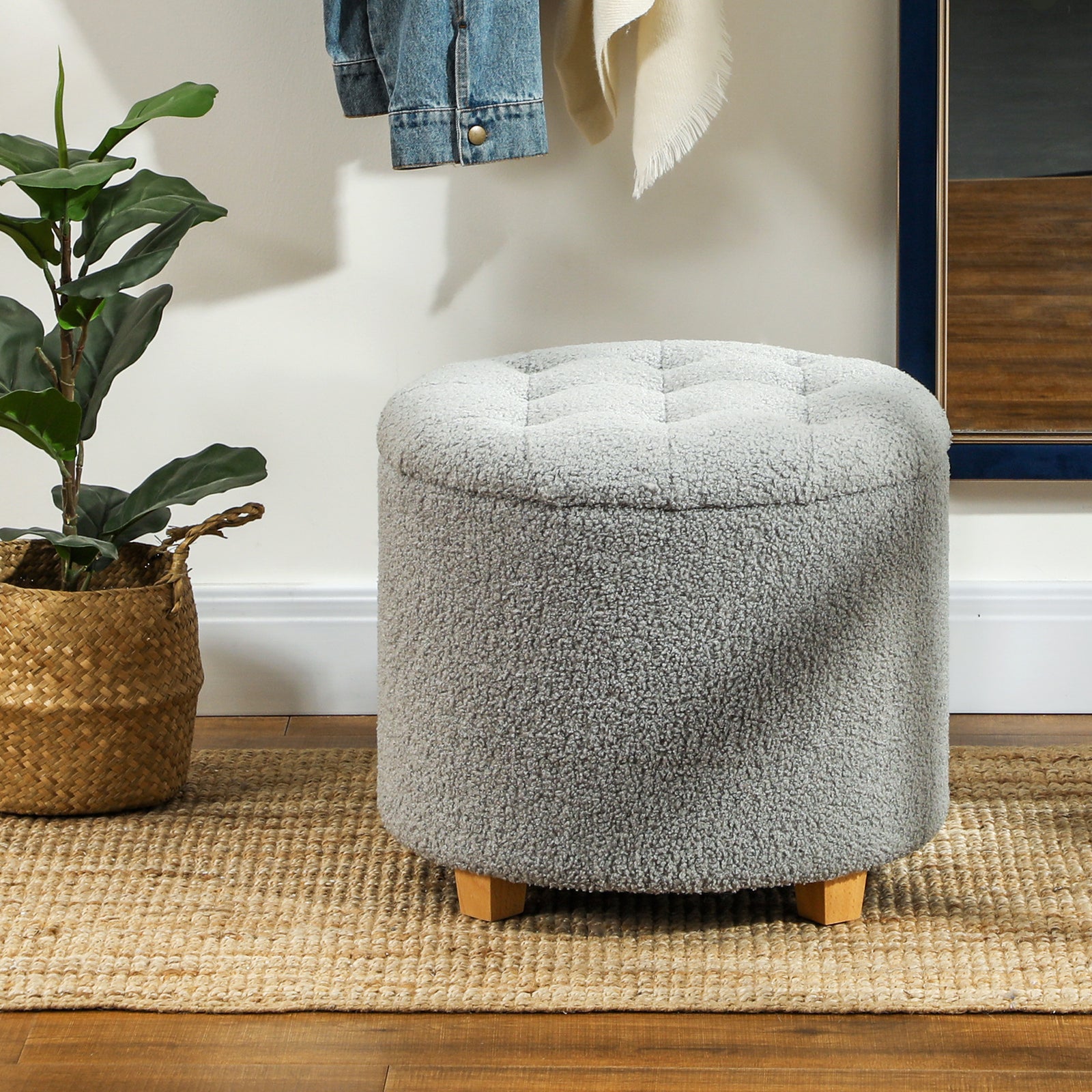 40.5L Teddy Fleece Storage Ottoman - Grey