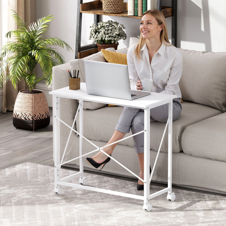 80 cm Folding Desk on Wheels - White