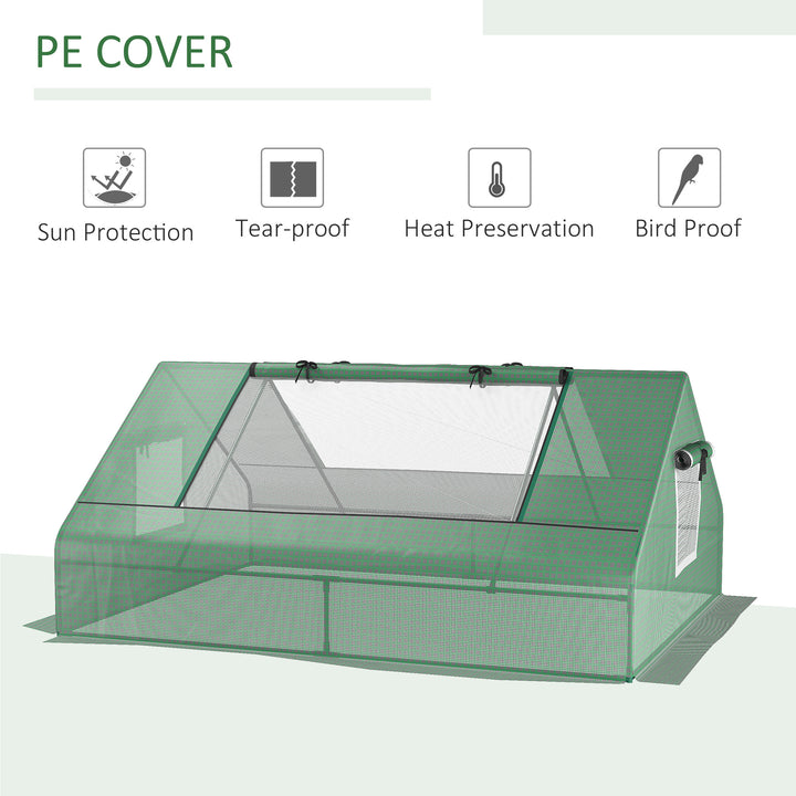 Outsunny Mini Greenhouse, Portable Garden Small Greenhouse with Zipped Windows and Door, 180 x 140 x 80cm, Dark Green