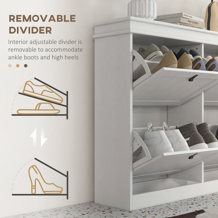 Slim Shoe Cabinet, Shoe Cabinet with 4 Drop-Down Drawers, 105W x 24D x