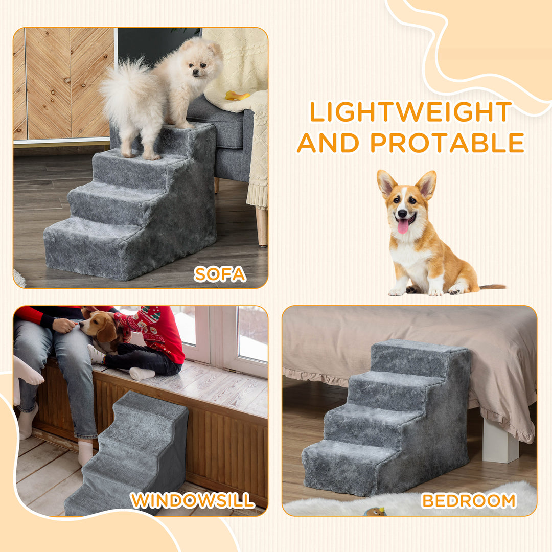 MCL Four-Step Dog Stairs, with Washable Plush Cover, for High Bed Sofa, Dog Stairs for Small Dog and Cat - Light Grey