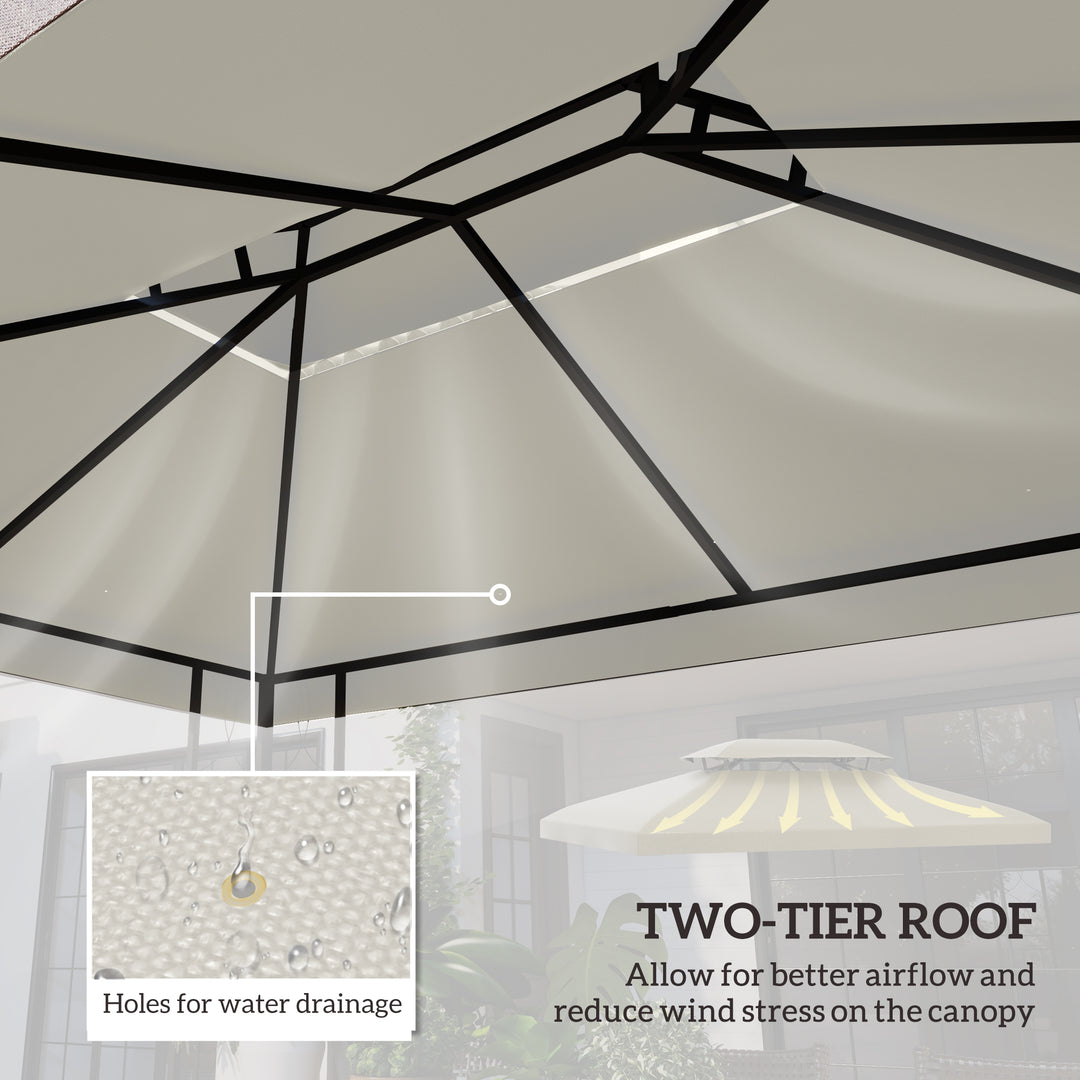 3x4m Gazebo Replacement Roof Canopy 2 Tier Top UV Cover Garden Patio Outdoor Sun Awning Shelters Cream (TOP COVER ONLY)