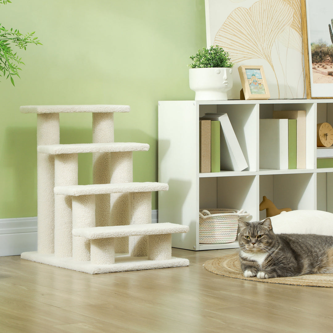 Dog Steps for Bed 4 Step Pet Stairs for Sofa Dog Cat Climb Ladder 63x43x60 cm Cream