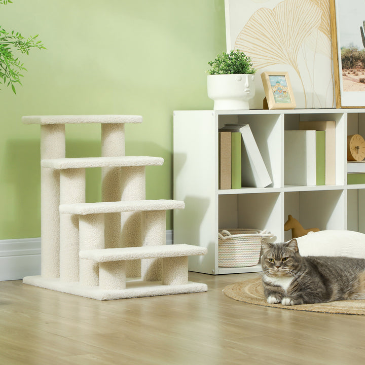 Dog Steps for Bed 4 Step Pet Stairs for Sofa Dog Cat Climb Ladder 63x43x60 cm Cream