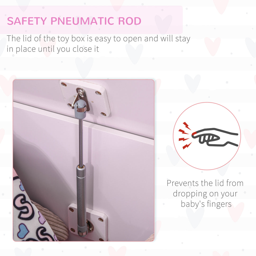 MCL Wooden Kids Toy Box Children Storage Organizer Chest Safety Hinge Playroom Furniture Pink