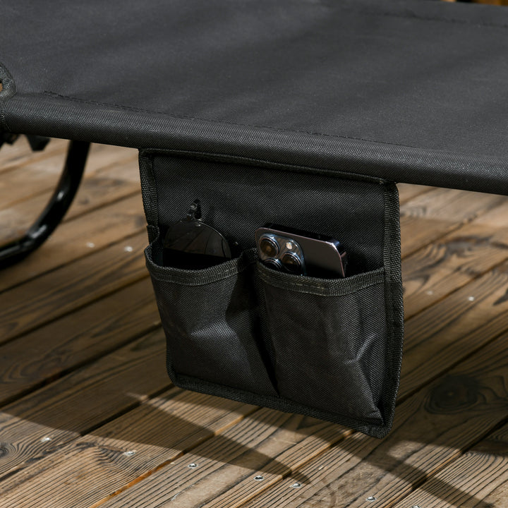 Set of Two Folding Sun Loungers, with Adjustable Backs and Sun Canopies - Black