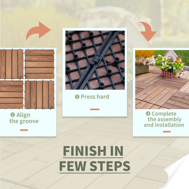 MCL 27 Pcs Solid Wood Interlocking Decking Tiles For Patio, Balcony, Roof Terrace, Hot Tub, Brown, (30 x 30 cm Per Piece)