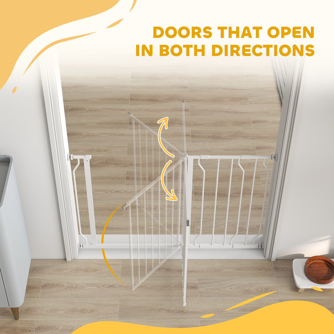 Wide Dog Safety Gate, with Door Pressure, for Doorways, Hallways, Staircases - White