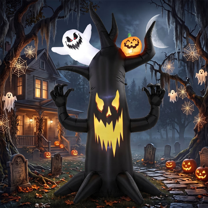 8 FT Halloween Inflatable Spooky Tree, Blow Up Decoration with Ghost a