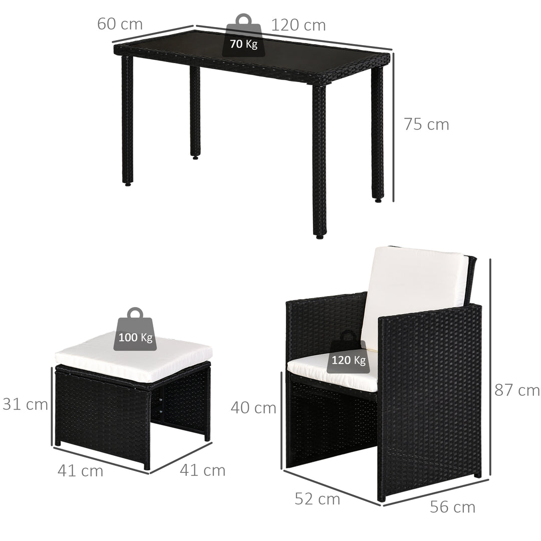 MCL 2 Seater Rattan Cube Garden Furniture Set, Rattan Dining Set with Cushions, Outdoor Dining Table and Chairs with 2 Armchairs, 2 Stools, Rectangular Glass Top Table for Patio, Balcony, Black