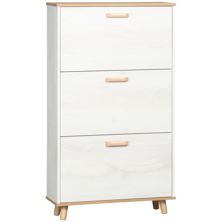 Narrow Shoe Cabinet, Slim Shoe Storage Cabinet with 3 Flip Drawers and Adjustable Shelves, 12 Pair of Shoes Organizer for Hallway, Entryway, Cream White