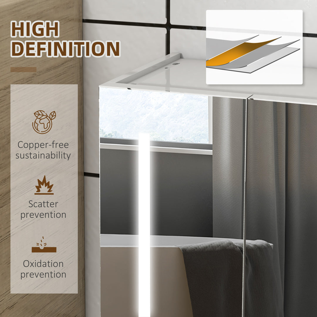 Bathroom Mirror Cabinet with Light, Bathroom Storage Cupboard with USB Charge, Adjustable Shelf, 90x15x70cm, White