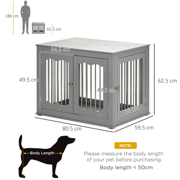 PawHut Dog Crate End Table with Three Doors, Furniture Style Dog Crate for Medium Dogs with Locks & Latches, Grey