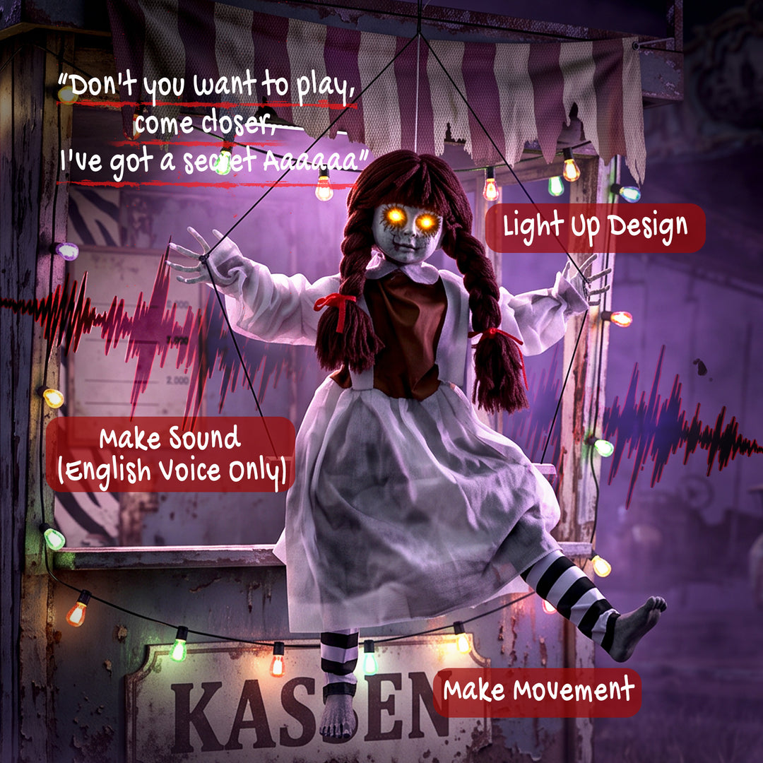80 cm Halloween Animated Hanging Creepy Girl on Swing Decoration, Kick