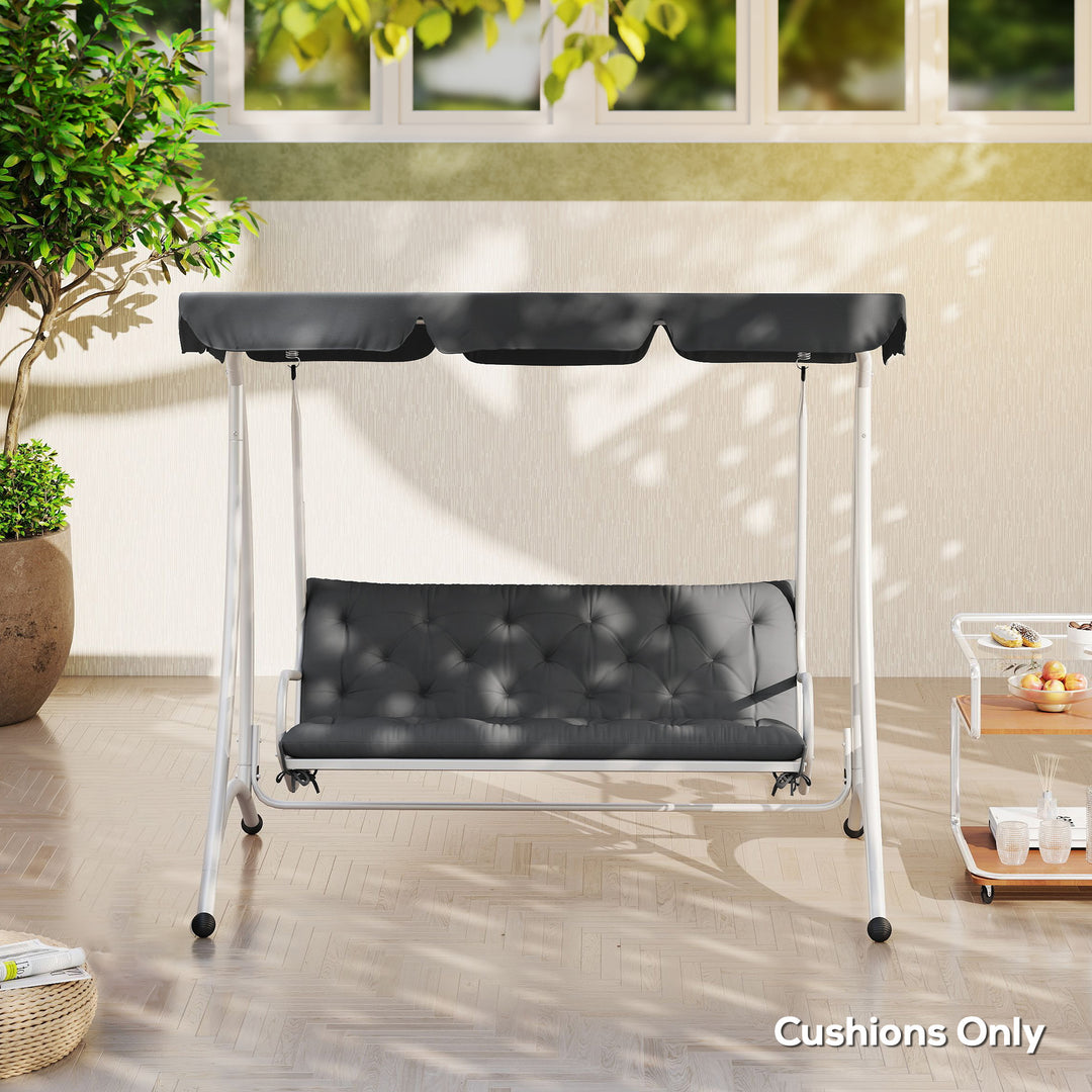 3 Seater Bench Cushion, Garden Chair Cushion with Back and Ties for Indoor and Outdoor Use, 98 x 150 cm, Dark Grey