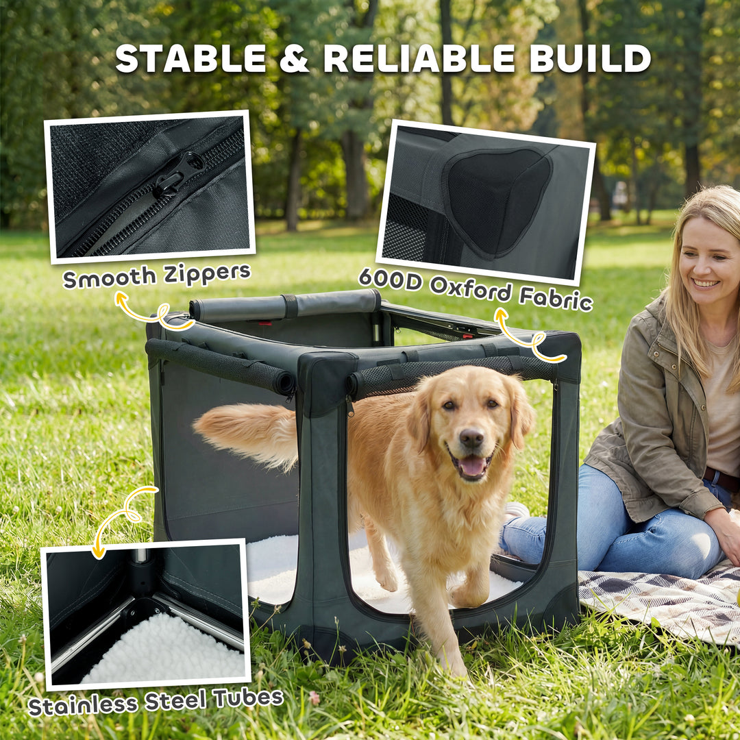 Soft Dog Crate Pet Travel Crate 90 x 64 x 64 cm with Removable Pad Mes