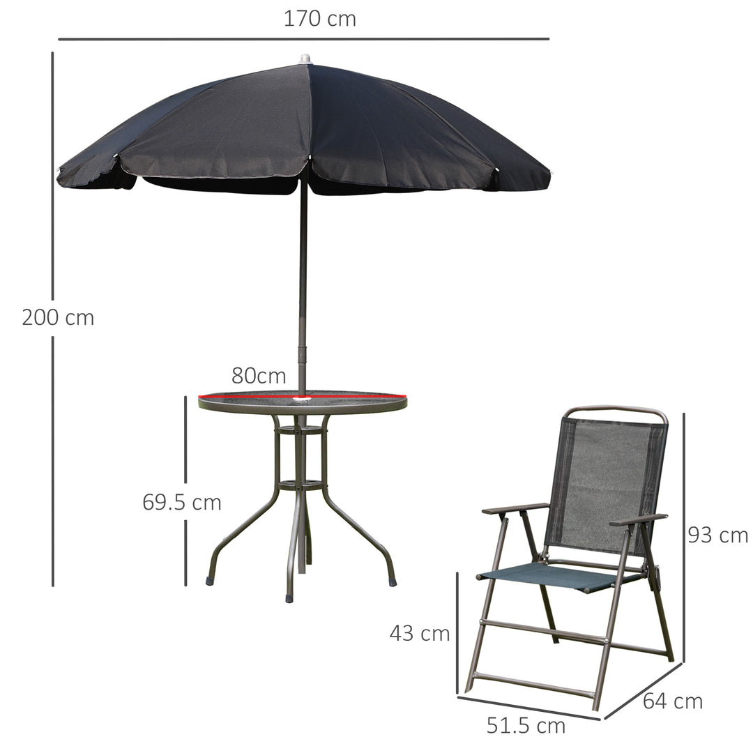 MCL 6 Piece Garden Dining Set with Umbrella, Patio Sets with Parasol with 4 Folding Dining Chairs & Round Tempered Glass Table, Black