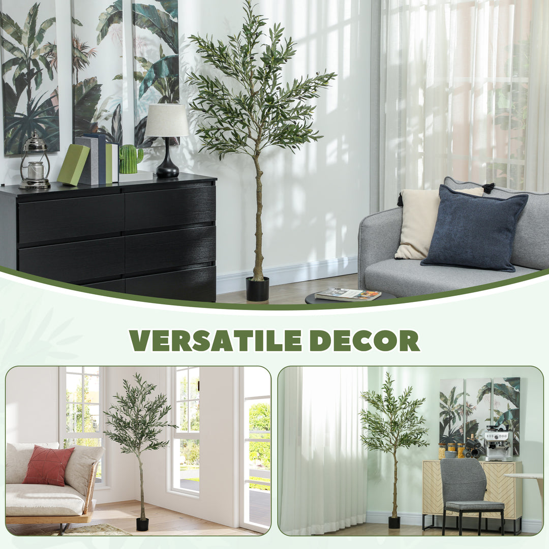 6ft/ 180cm Decorative Artificial Plant, Silk Olive Tree with 900 Leaves and 40 Olive Fruits in Pot, Fake Plant for Home, Office, Living Room, Indoor Decor