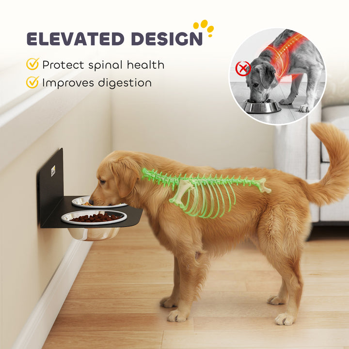 Wall Mount Dog Bowls, Adjustable Height Raised Dog Feeding Station wit