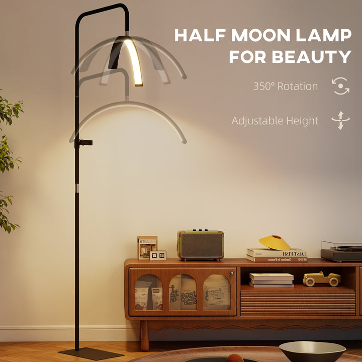 Half Moon Lash Light, Beauty Floor Lamp with 350° Rotatable Head, 7 Colour Temperature and Phone Holder, Dimmable Standing Lamp for Eyelash Extension, Tattoo, Nails, Skincare