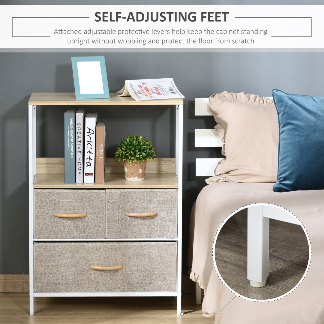 MCL 3 Drawer Storage Chest Unit Home Cabinet w/ Shelves Home Living Room Bedroom Entryway Living Furniture, Light Grey