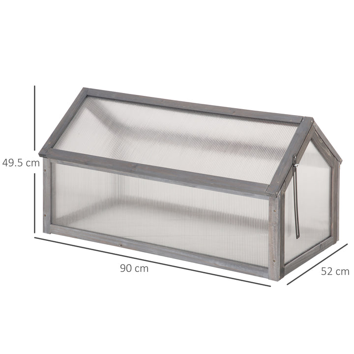 MCL Wooden Cold Frame Garden Polycarbonate Greenhouse with Openable Top Cover, Grow House for Flowers, Vegetables, Plants, 90 x 52 x 50cm, Grey