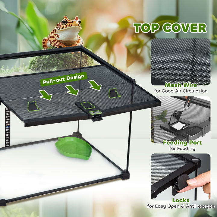 Glass Reptile Terrarium Insect Breeding Tank Vivarium Habitats with Thermometer for Lizards, Horned Frogs, Snakes, Spiders - Large 50 x 30 x 35cm