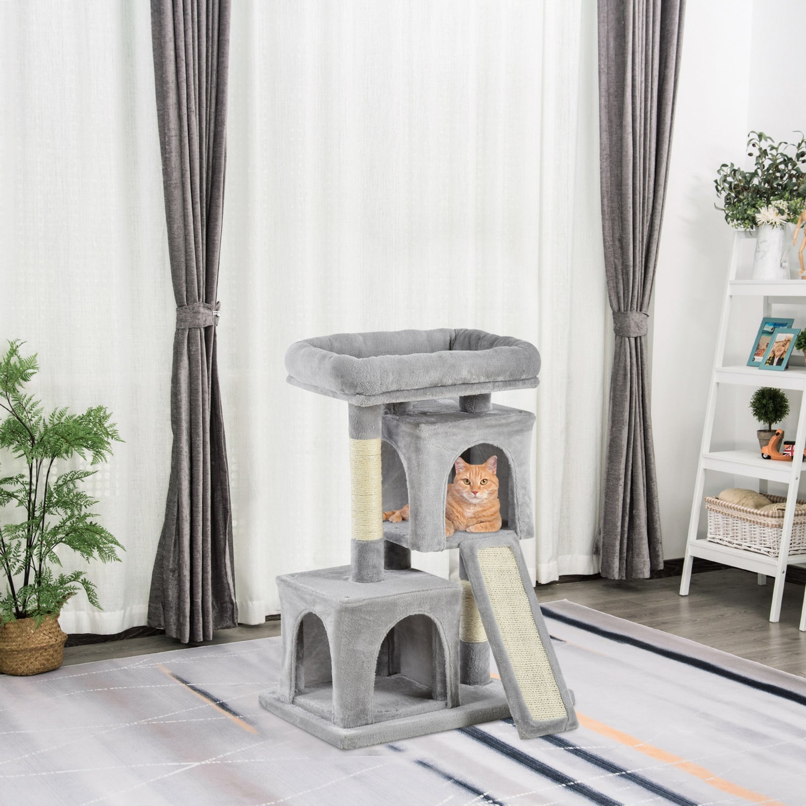 Cat Tree for Indoor Cats 83cm Cat Scratching Post Scratch Board Kitten Tower Climbing Frame Grey
