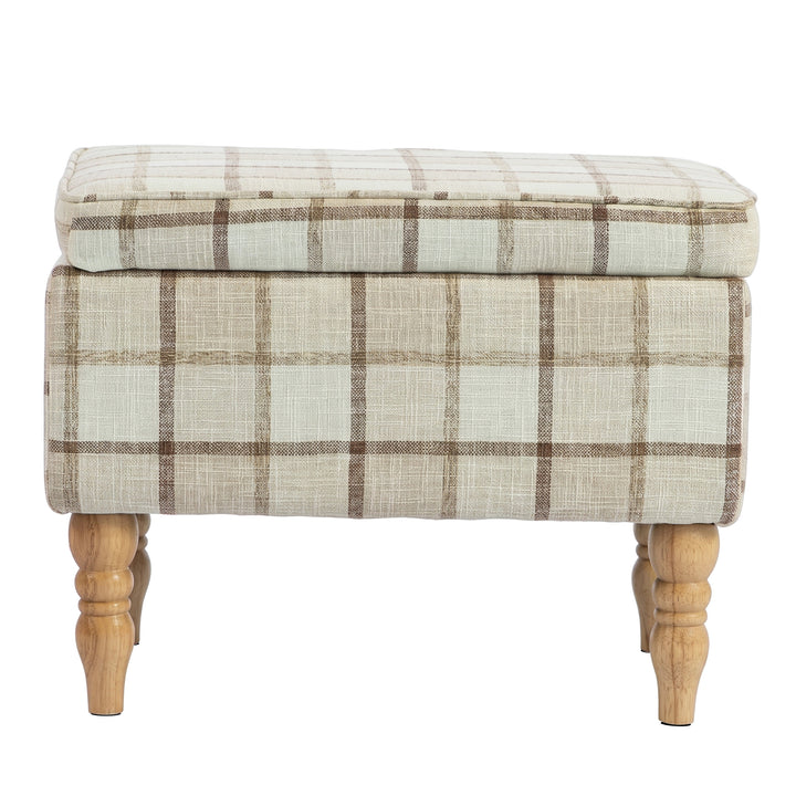 Linen Fabric Upholstered Footstool, Rectangular Storage Stool with Rem