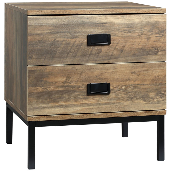 MCL Retro Bedside Table, End Side Table with 2 Drawers, Metal Frame for Bedroom, Living Room, Coffee