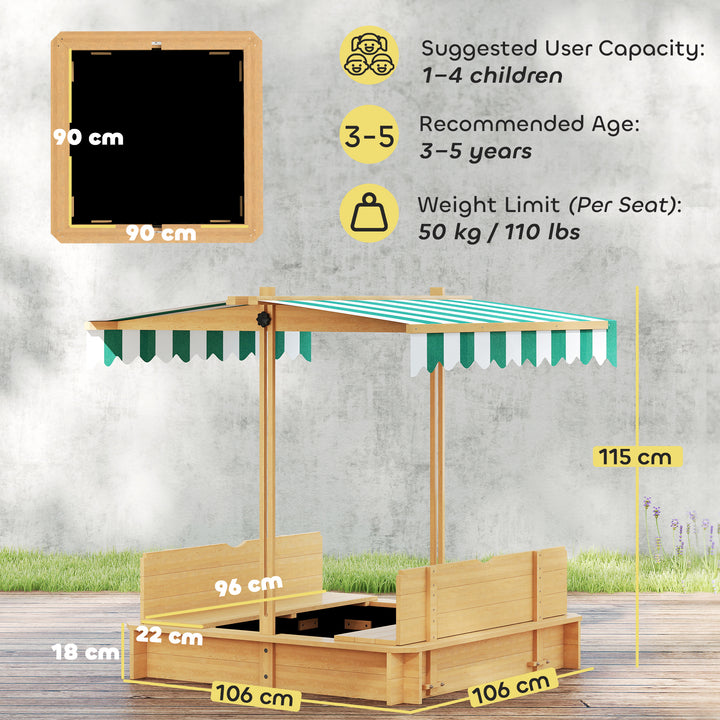 Kids Square Wooden Sandpit, Children Sandbox Outdoor Playset