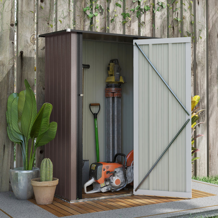 Outsunny  5ft x 3ft Garden Metal Storage Shed, Outdoor Tool Shed with Sloped Roof, Lockable Door for Equipment, Bikes, Brown