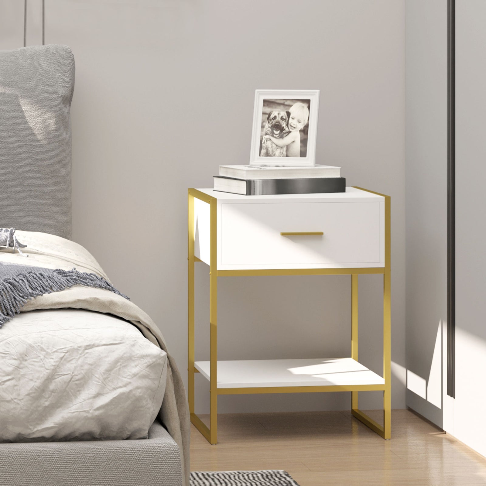 Modern Bedside Table - White