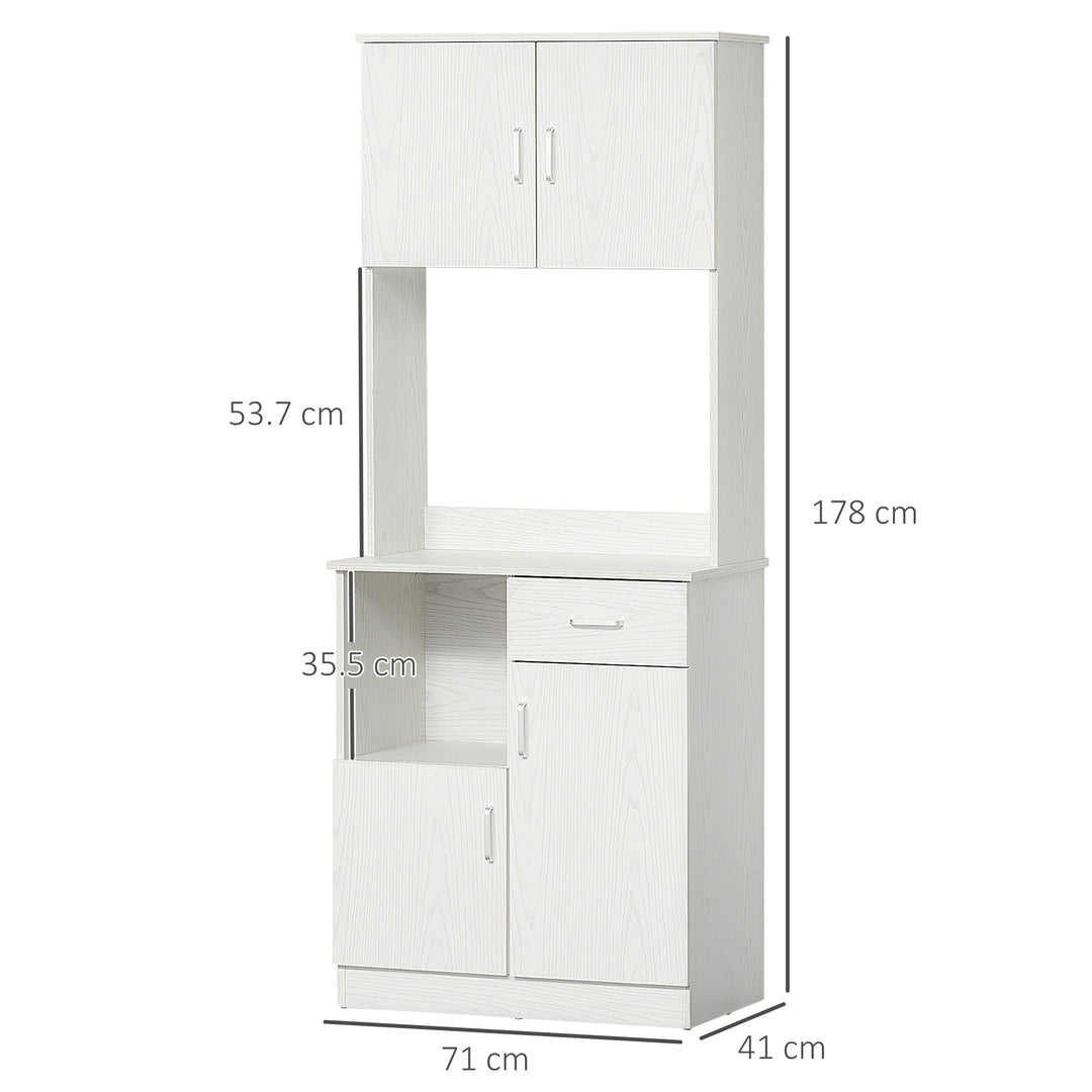 Freestanding Kitchen Cupboard, Modern Kitchen Storage Cabinet with Doors, Microwave Counter and Adjustable Shelves, White