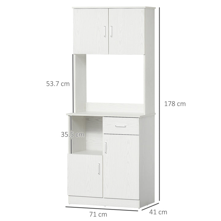 Freestanding Kitchen Cupboard, Modern Kitchen Storage Cabinet with Doors, Microwave Counter and Adjustable Shelves, White