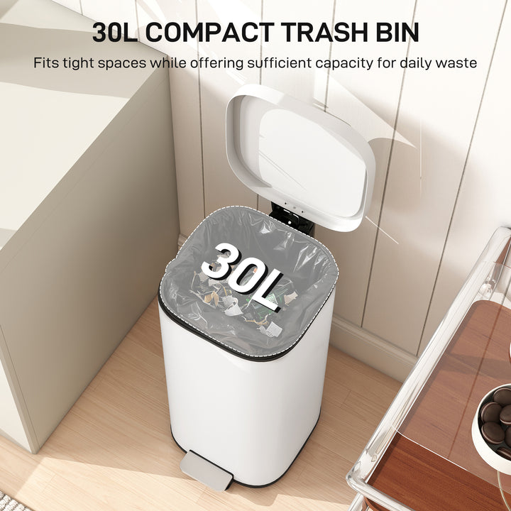 MCL 30L Kitchen Bin, Compact Pedal Bin with Soft-Close and Stay-Open Lid, Removable Bucket for Kitchen, Home, Office, Cream