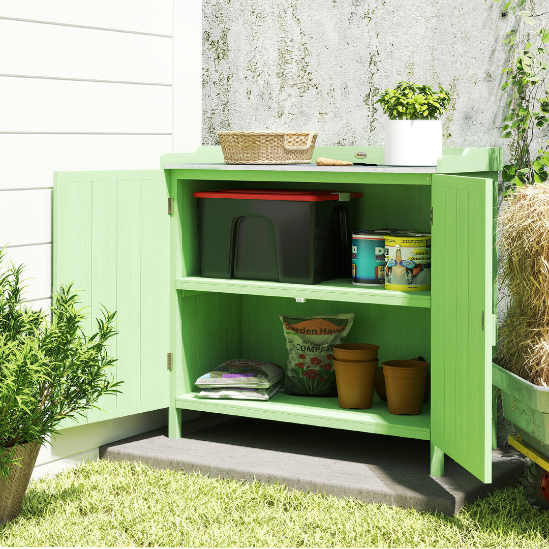 Wood Garden Storage Cabinet, Outdoor Tool Shed, Potting Bench Table wi